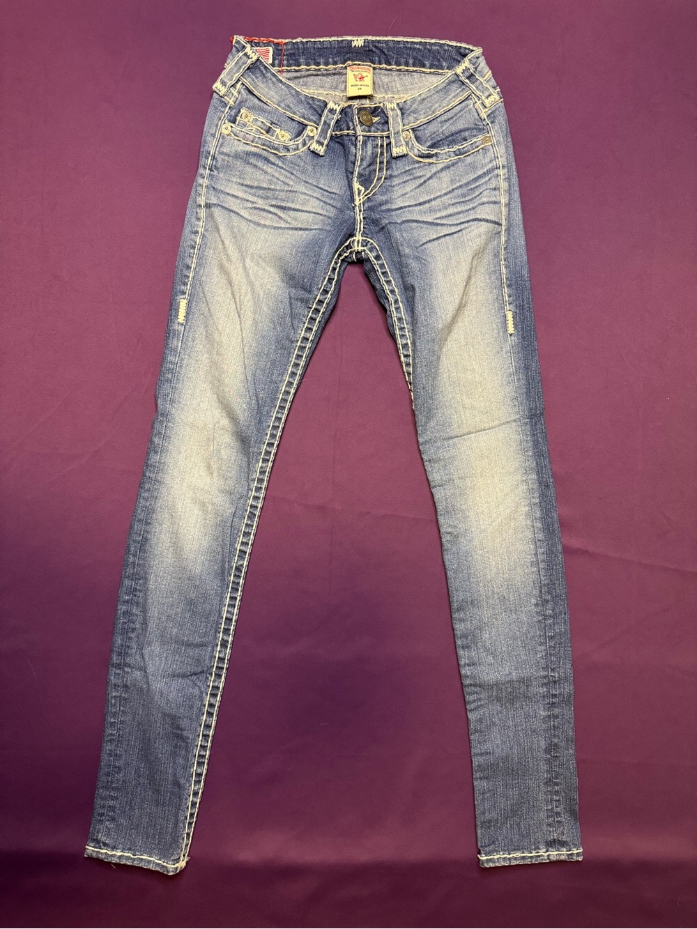 True Religion Stella Super T Skinny Jeans 26 Low Rise Light Wash Vintage USA Y2K